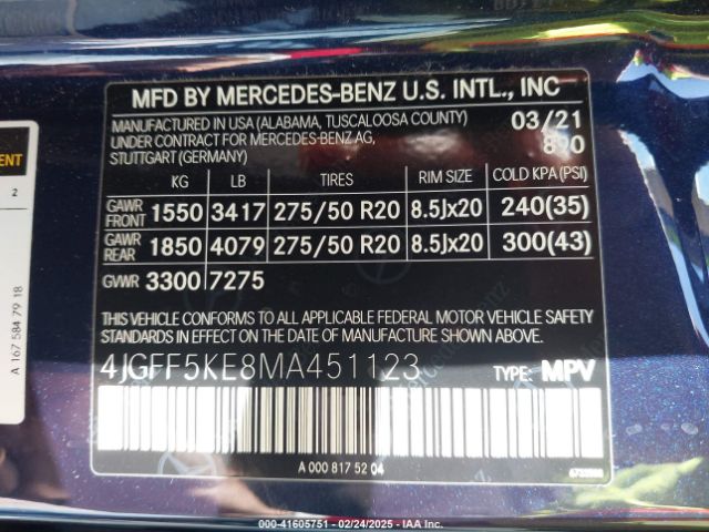 4JGFF5KE8MA451123 Mercedes-Benz Gls 450 4matic
