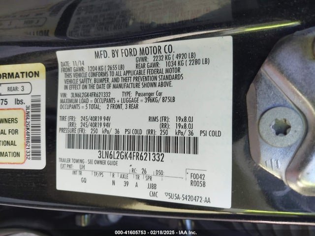 3LN6L2GK4FR621332 Lincoln MKZ