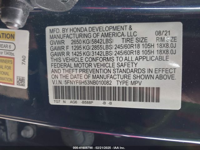 5FNYF6H53NB010082 Honda Pilot Awd Ex-l