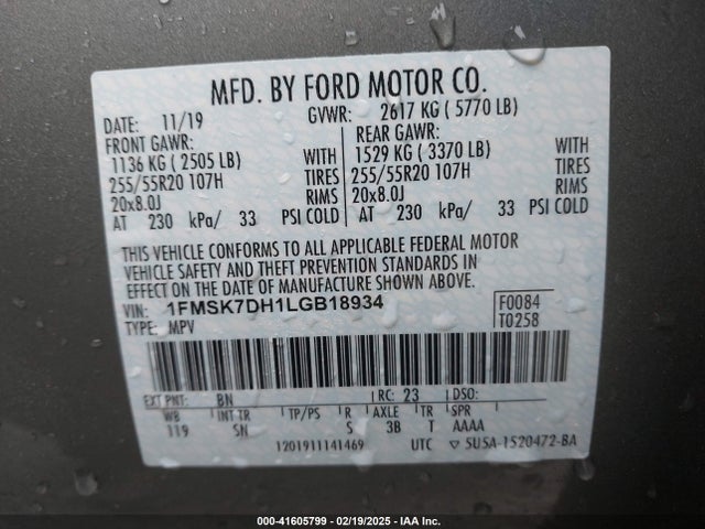1FMSK7DH1LGB18934 Ford EXPLORER XLT
