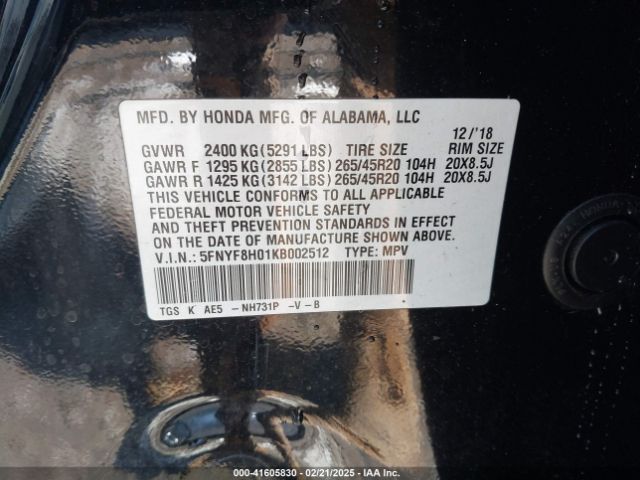 5FNYF8H01KB002512 Honda Passport Elite