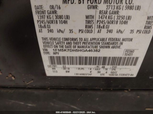 1FM5K7DH5HGA46382 Ford EXPLORER XLT