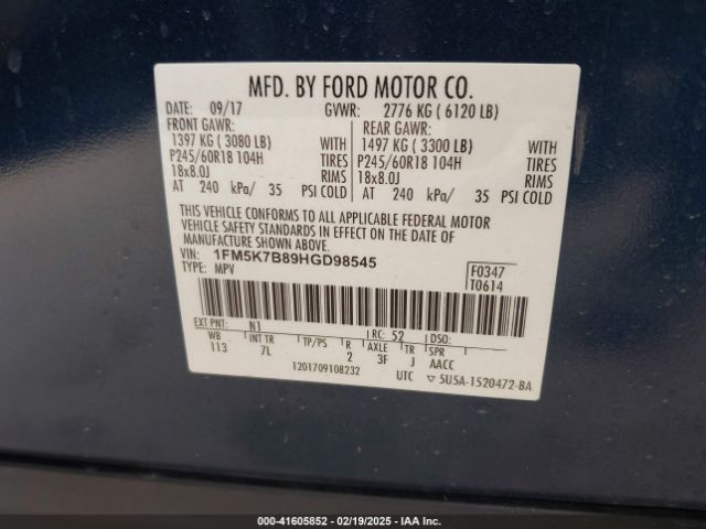 1FM5K7B89HGD98545 Ford Explorer