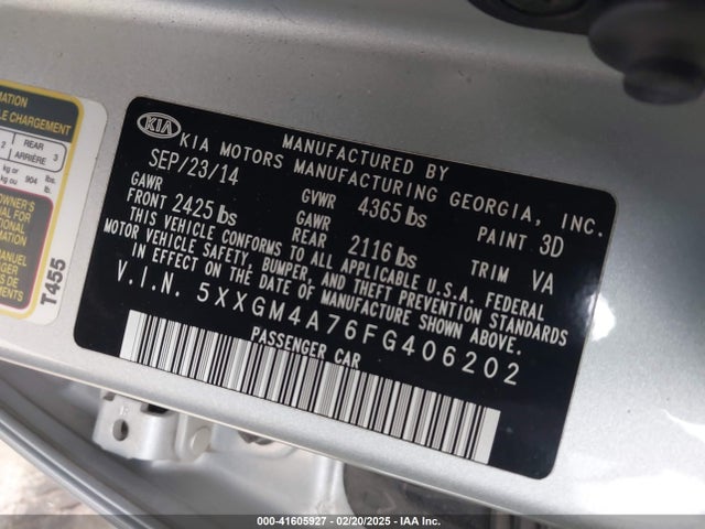 5XXGM4A76FG406202 KIA Optima Lx