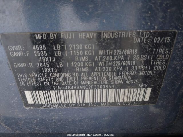 4S4BSANC2F3303859 Subaru Outback 2.5i Limited