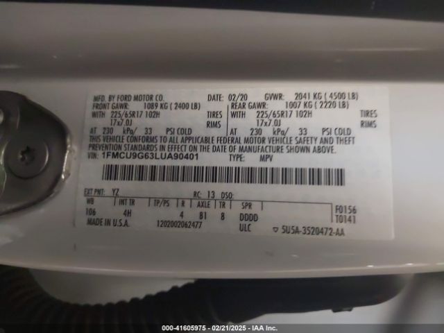 1FMCU9G63LUA90401 Ford ESCAPE SE