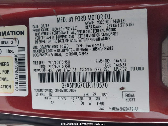 Ford FUSION S 2014 3FA6P0G70ER110570 Image 9
