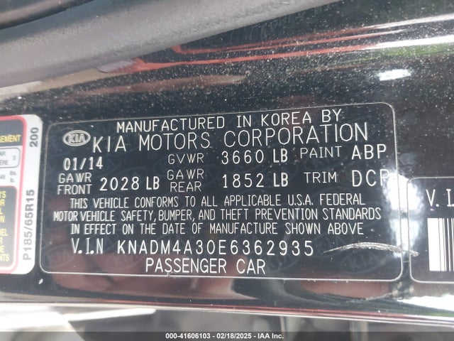 KIA RIO LX 2014 KNADM4A30E6362935 Image 9