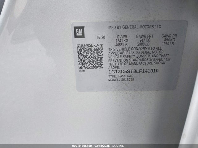 1G1ZC5ST8LF141010 Chevrolet Malibu Fwd 1fl