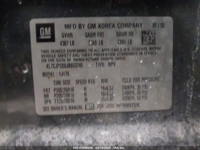 KL7CJPSB8JB653745 Chevrolet Trax Lt