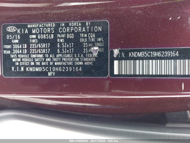 KIA SEDONA LX 2017 KNDMB5C19H6239164 Image 9