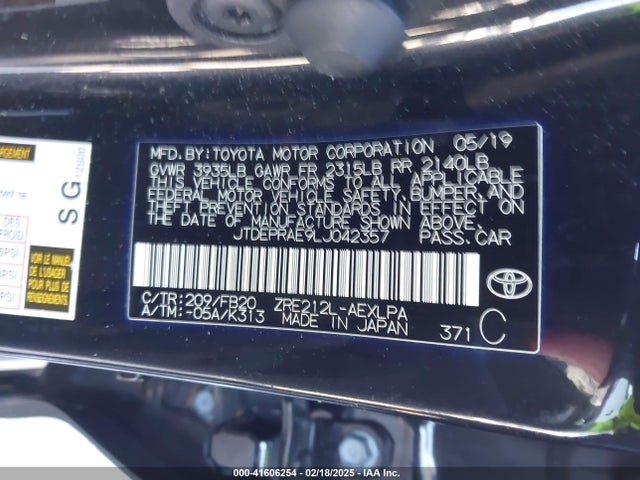 JTDEPRAE9LJ042357 Toyota COROLLA LE