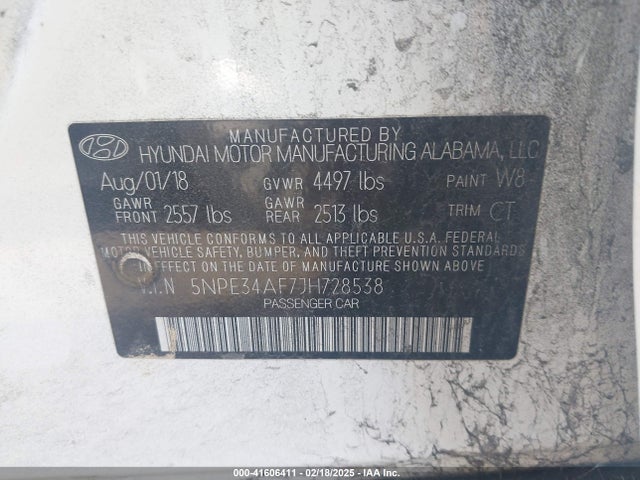 5NPE34AF7JH728538 Hyundai Sonata Sel+