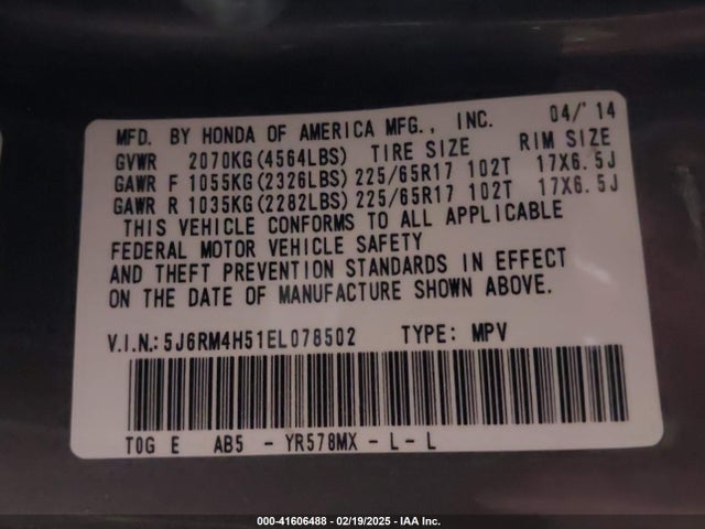 5J6RM4H51EL078502 Honda CR-V EX