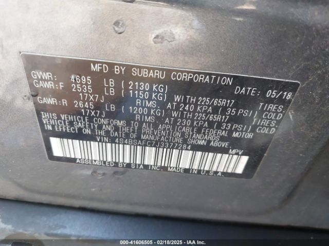 2018 SUBARU OUTBACK 4S4BSAFC7J3377284 Photo 8