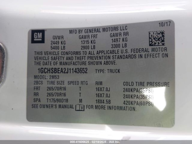 1GCHSBEA2J1143652 Chevrolet Colorado Wt