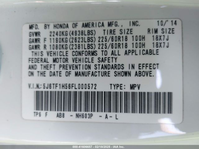 5J6TF1H56FL000572 Honda Crosstour Ex-l V6