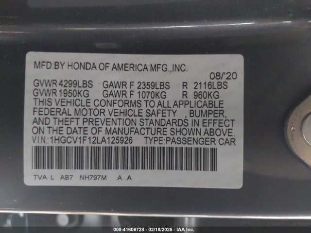 1HGCV1F12LA125926 Honda ACCORD LX