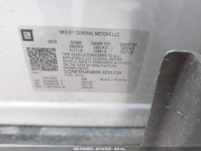 1GNERGKW2KJ291739 Chevrolet Traverse 1lt