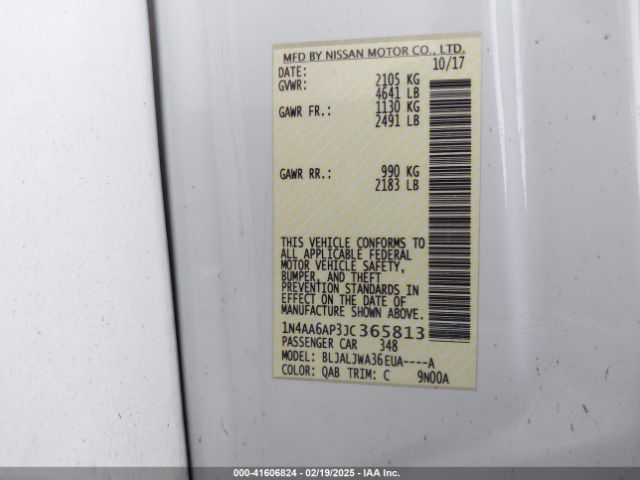 1N4AA6AP3JC365813 Nissan Maxima 3.5 Sv
