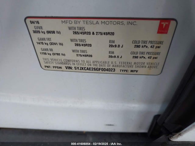 2016 TESLA MODEL X 5YJXCAE26GF004023 Photo 8