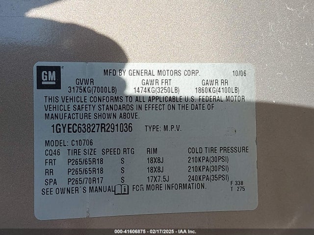 2007 CADILLAC ESCALADE 1GYEC63827R291036 Photo 8