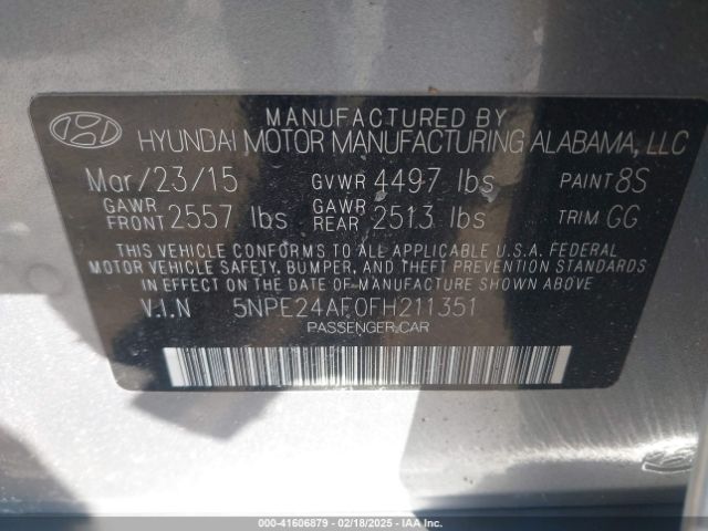 5NPE24AF0FH211351 Hyundai SONATA SE
