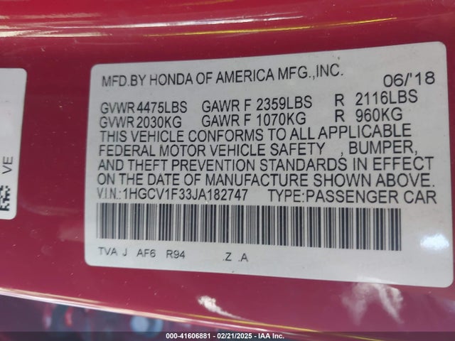 1HGCV1F33JA182747 Honda Accord Sport