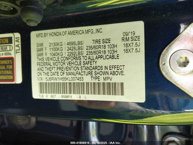 Honda CR-V EX 2019 5J6RW1H55KL007453 Image 9
