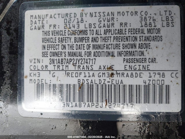 Nissan SENTRA SV 2018 3N1AB7AP2JY274717 Image 9