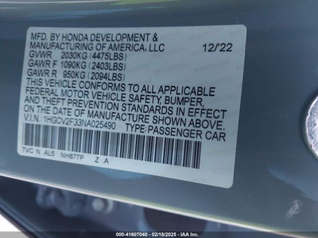 1HGCV2F33NA025490 Honda Accord Sport 2.0t