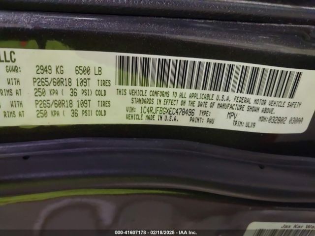 1C4RJFBGXEC478496 Jeep Grand Cherokee Limited