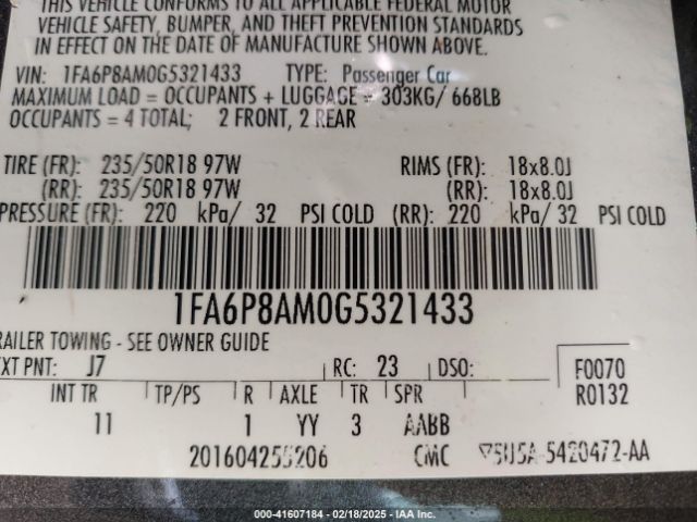1FA6P8AM0G5321433 Ford Mustang V6