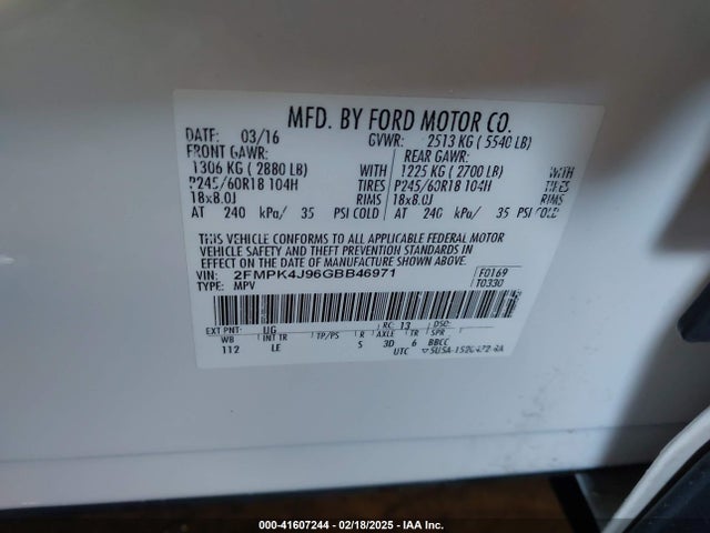 Ford EDGE SEL 2016 2FMPK4J96GBB46971 Image 9