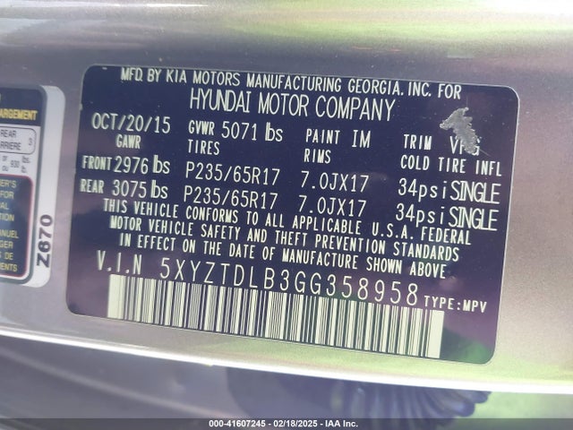 5XYZTDLB3GG358958 Hyundai Santa Fe Sport 2.4l