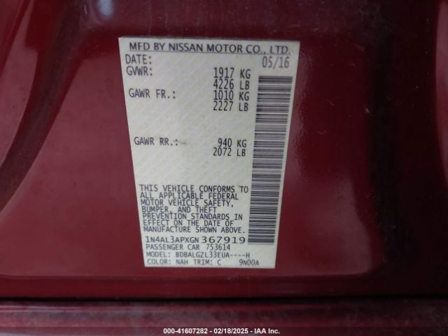 1N4AL3APXGN367919 Nissan Altima 2.5 S