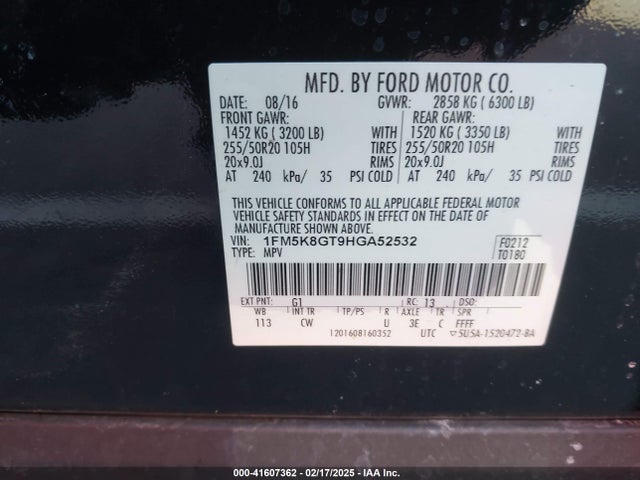 1FM5K8GT9HGA52532 Ford EXPLORER SPORT