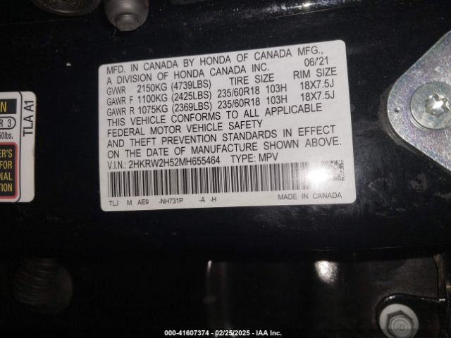 2HKRW2H52MH655464 Honda Cr-v Awd Ex