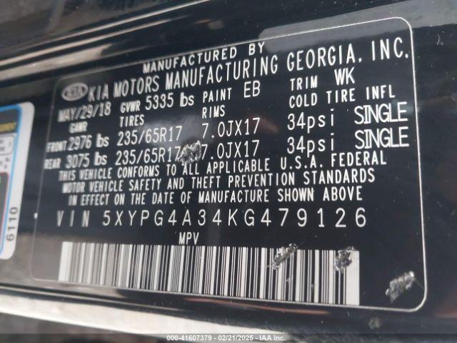 5XYPG4A34KG479126 KIA Sorento 2.4l L