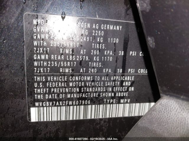 WVGBV7AX2FW607906 Volkswagen TIGUAN SE