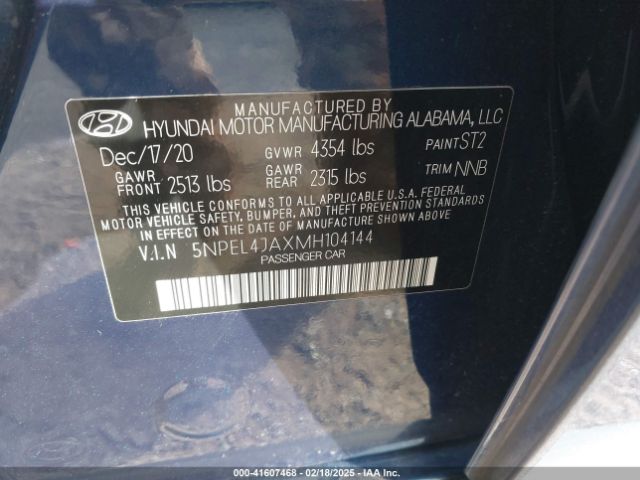 5NPEL4JAXMH104144 Hyundai SONATA SEL