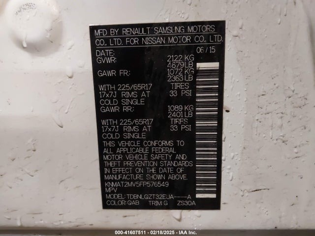 Nissan ROGUE SV 2015 KNMAT2MV5FP576549 Image 9