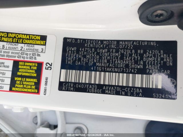 4T1G11AK6NU713742 Toyota CAMRY SE