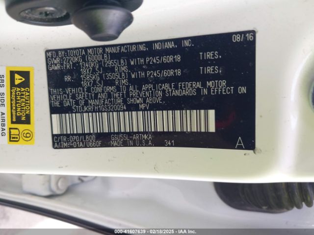 5TDJKRFH1GS320094 Toyota Highlander Xle V6