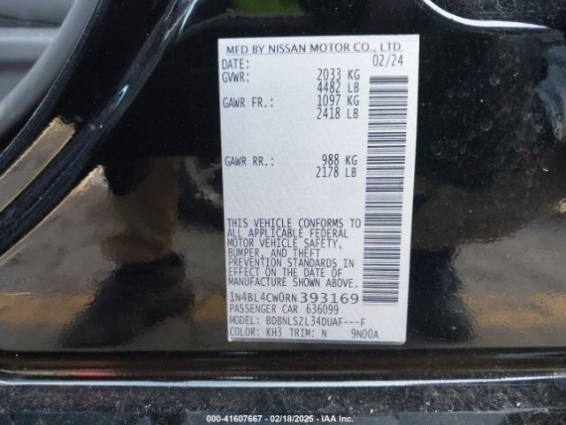 1N4BL4CW0RN393169 Nissan Altima Sr Intelligent Awd