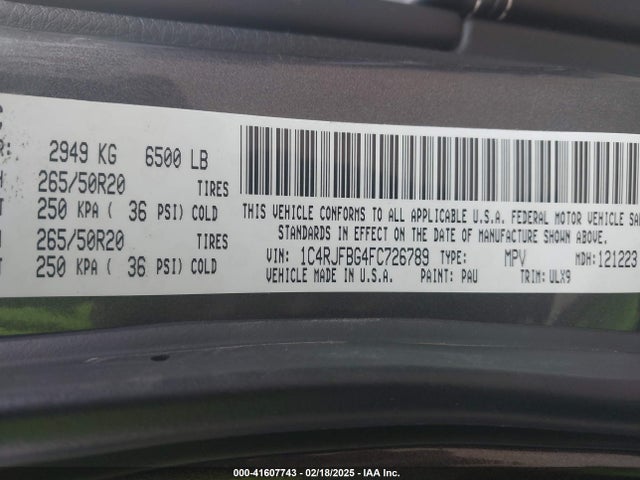 1C4RJFBG4FC726789 Jeep Grand Cherokee Limited
