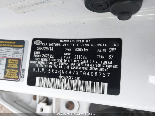 5XXGN4A7XFG408757 KIA OPTIMA EX