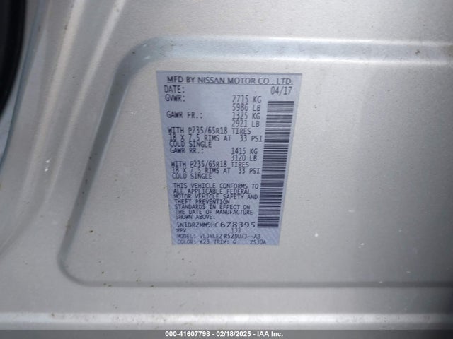 5N1DR2MM9HC678395 Nissan Pathfinder Sv