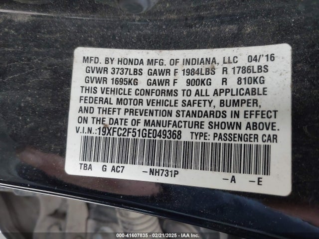 19XFC2F51GE049368 Honda Civic Lx