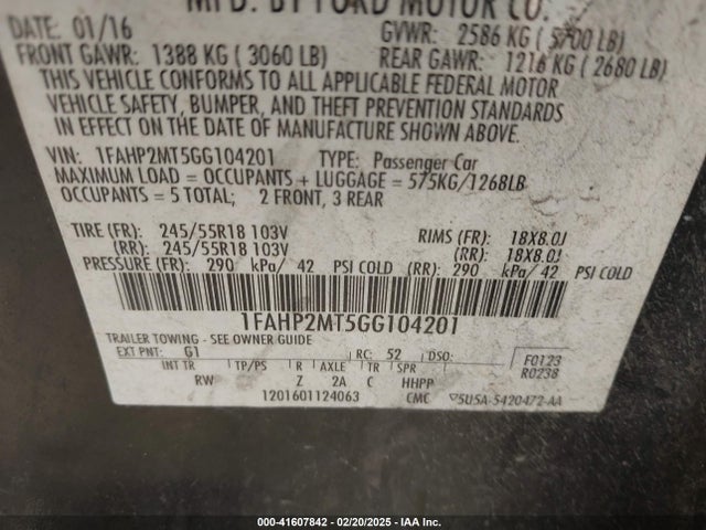 Ford Taurus Police Interceptor 2016 1FAHP2MT5GG104201 Image 9